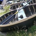 Modern version of coracle with wood lath and gunwhale